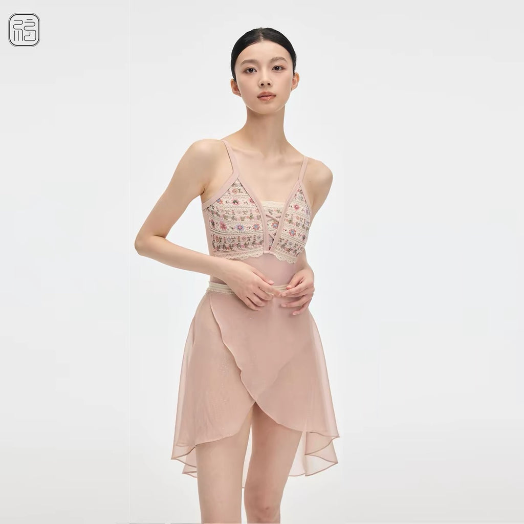 Giselle Garden Adjustable Strap Lace-Panel Ballet Leotard