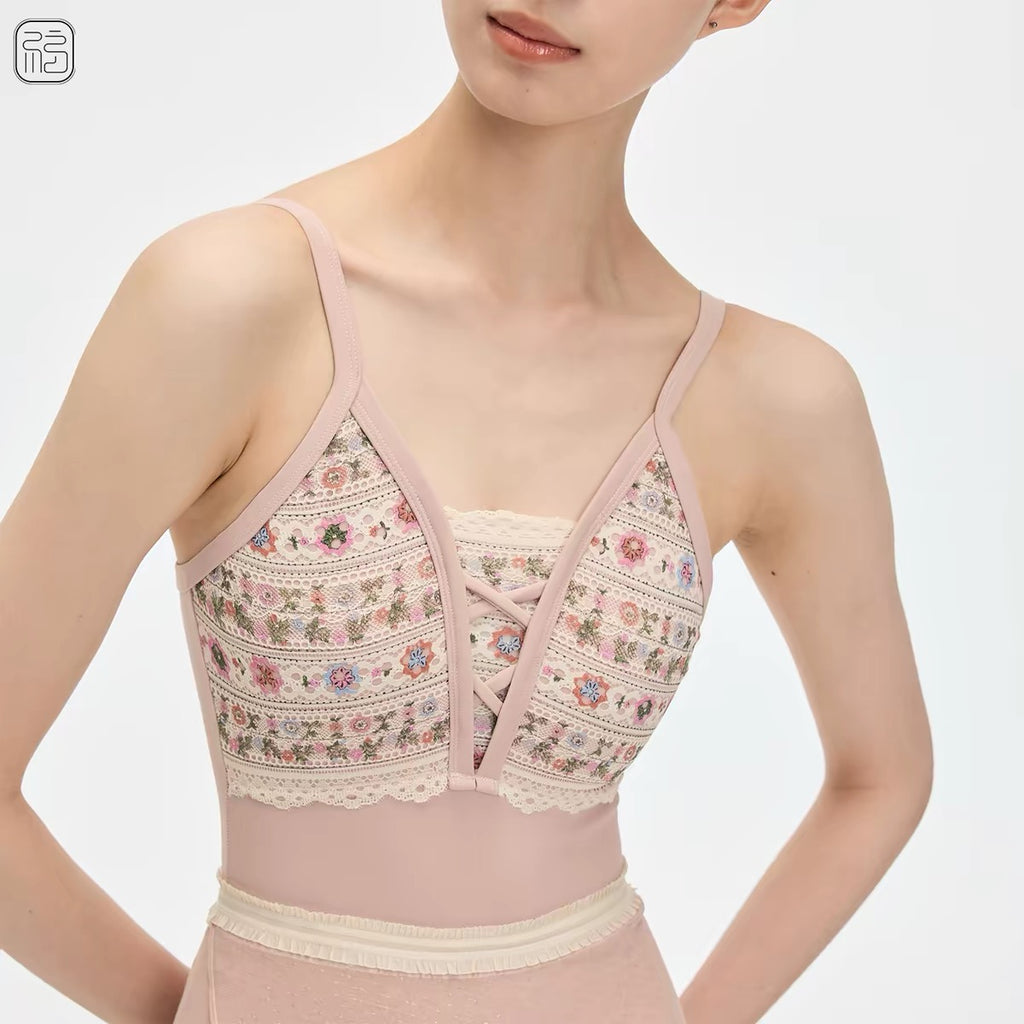 Giselle Garden Adjustable Strap Lace-Panel Ballet Leotard