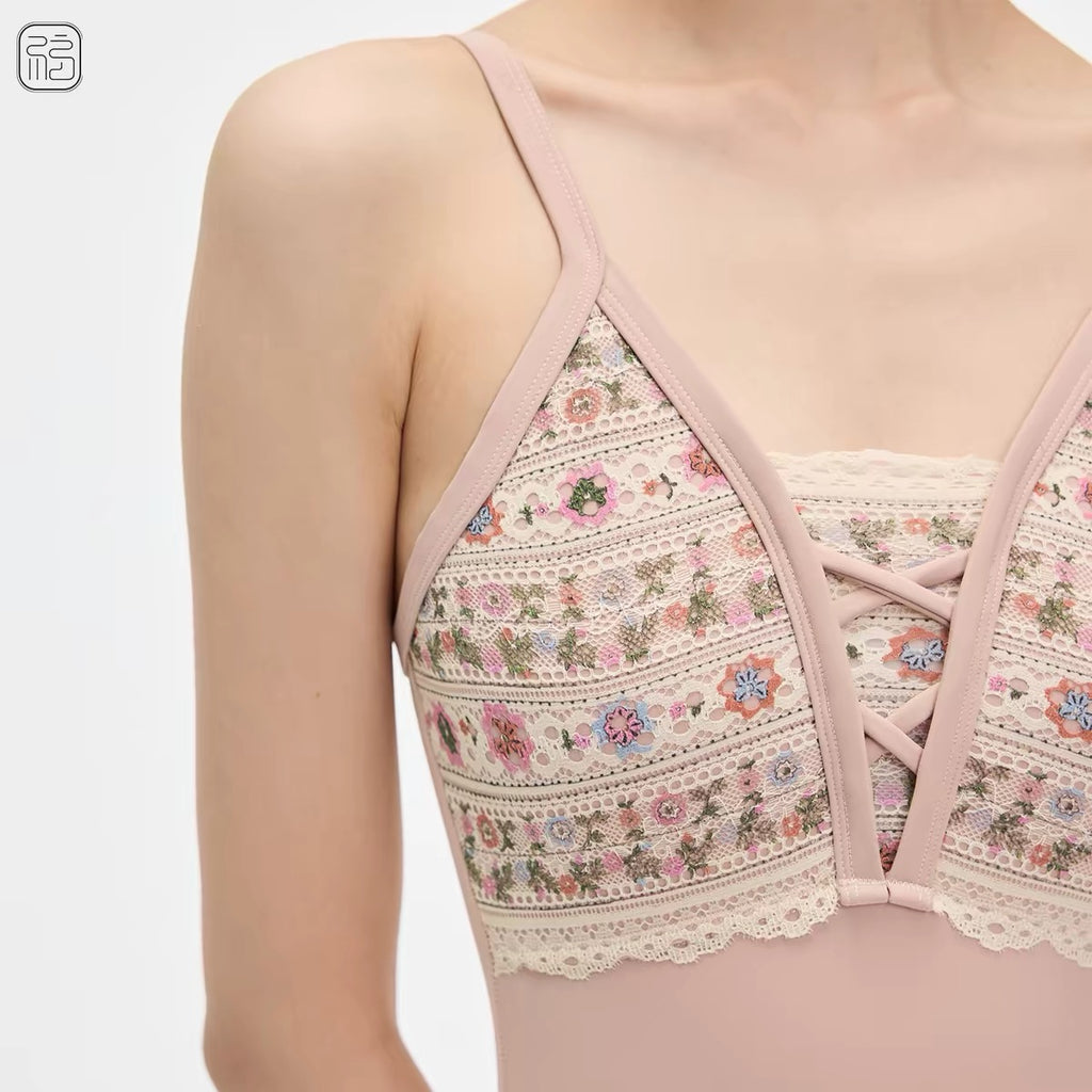 Giselle Garden Adjustable Strap Lace-Panel Ballet Leotard