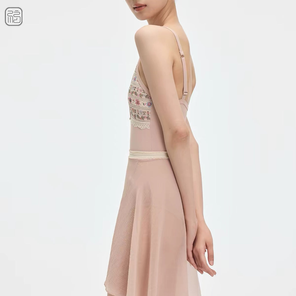 Giselle Garden Adjustable Strap Lace-Panel Ballet Leotard