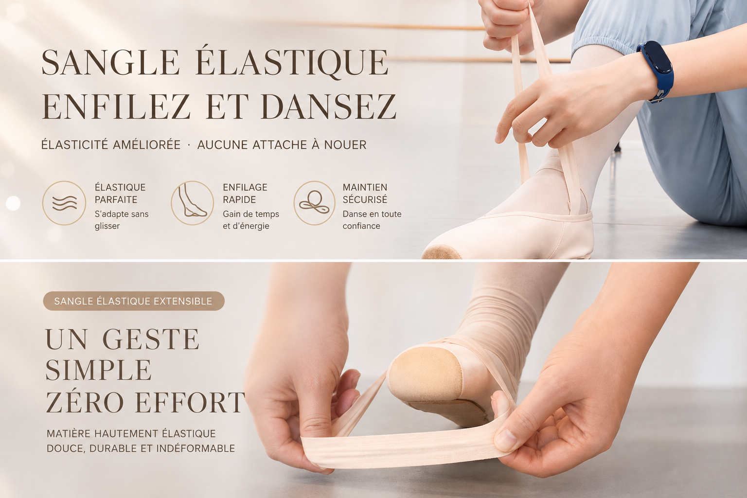 Ruban élastique pour pointes de ballet – Enfilage facile
